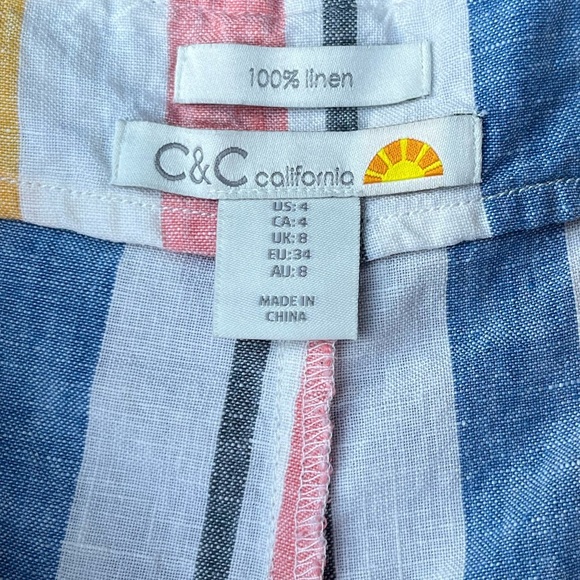 💖 C&C california Shorts | 100% Linen | Pastel Stripes | Tie at Waist | Size 4 - Picture 6 of 8
